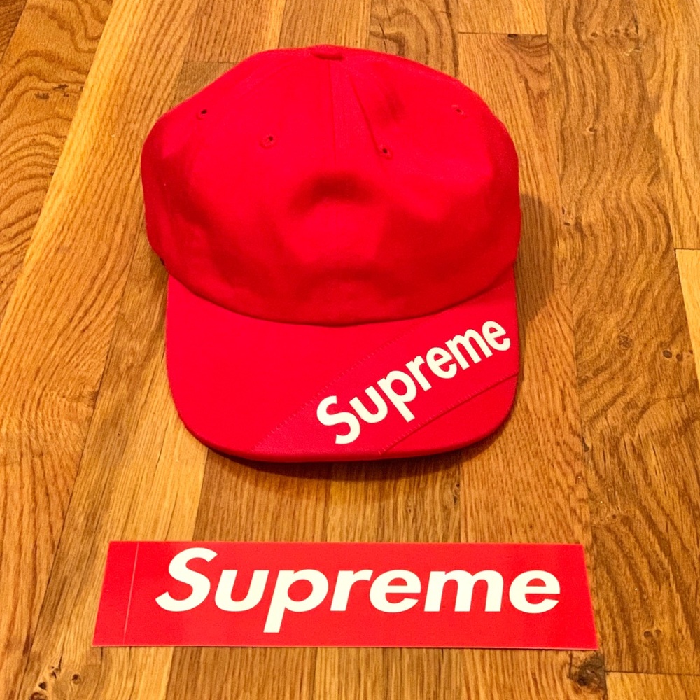 6 panel visor logo supreme strapback
